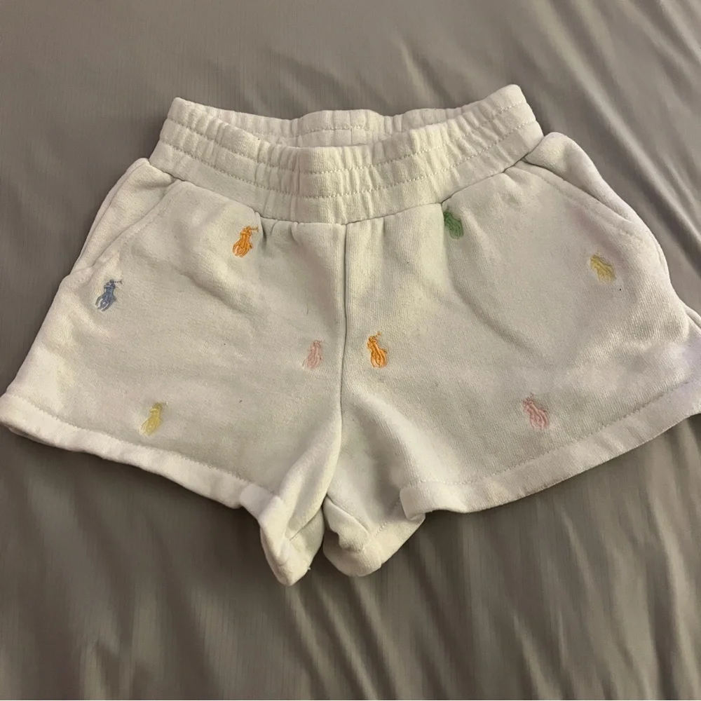 Polo by Ralph Lauren White Terry Shorts with Pastel Pony Embroidery